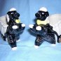 Pair of black poodles pulling basket carts made in Japan vintage planters or holders hc1080