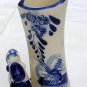 Delft blue Dutch girl boy heart shaped bud vase EH numbered hc1082