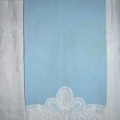 Battenburg lace on baby blue linen hand guest towel finger tip vintage linens hc1088