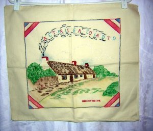 Burns cottage Ayr embroidered cushion cover vintage linens hc1089