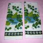 2 Vintage linen tea towels blue green fruit bowl & berries hc1102