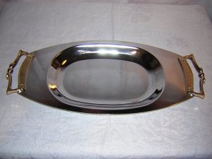 Kromex USA oval chrome tray brass handles Eames era vintage hc1146