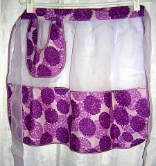 Nylon cotton nylon sheer hostess apron lavender purple vintage hc1148