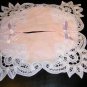 Battenburg tape lace pink tissue box cover unused vintage linens hc1149