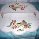 Vintage embroidered linen table mat southern belle #2 hc1162