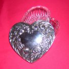 Heart shaped molded glass trinket box with silverplated lid hc1191