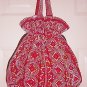 Colorful beads on red corduroy knitting needlework bag hc1196