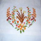 Crewel embroidered long table runner or dresser scarf threadwork hem vintage hc1218