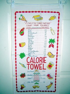 Count your calories Fat Lady on scale vintage towel hc1233