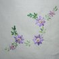 Embroidered linen towel with threadwork lavender flowers vintage linens hc1266