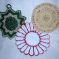 3 Hand crocheted potholders table mats in Christmas colors all excellent vintage hc1294