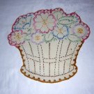 Antique embroidered poupourri holder basket of flowers hc1301