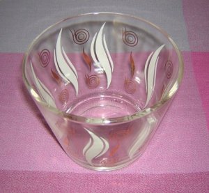 Glass ice bucket bowl printed design Eames era 1950s vintage hc1367