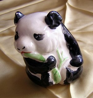Chinese panda bear ceramic figurine hand-painted adorable vintage hc1413
