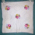 Cross-stitched roses crocheted lace cushion cover vintage linens hc1415