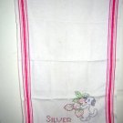 Embroidered linen silver towel strawberries puppy vintage hc1419