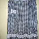 Navy & white gingham check half apron w lace trim midi length hc1420