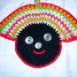 Crocheted black face pot holder button features unused hc1428