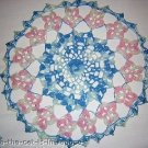 Pair varigated pink and blue floral doilies antique lacy hc1430