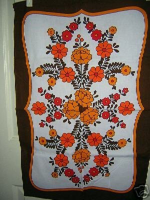 Retro cotton towel bold bright flowers unused vintage hc1452