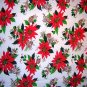 Poinsettia ornament print Christmas tablecloth vintage linens hc1492