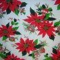 Poinsettia ornament print Christmas tablecloth vintage linens hc1492