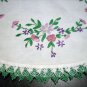 Embroidered linen table mat bobbin lace edge floral sprays vintage hc1498