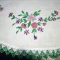 Embroidered linen table mat bobbin lace edge floral sprays vintage hc1498