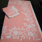 Luncheon tablecloth 2 napkins salmon pink white dogwood vintage linens hc1499
