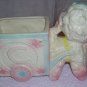 Curly lamb pulling ABCs cart nursery planter 1950s  as new vintage hc1519