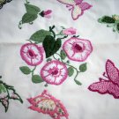 Crewel embroidered pillow sham butterflies morning glories vintage linens hc1588