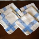 6 Linen jacquard weave napkins blue floral border classic vintage linens hc1614