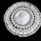 Vintage hand crocheted doily with linen center hc1631