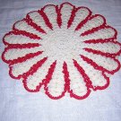 Crocheted potholder hot pad red white double thickness vintage hc1642