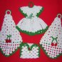 4 Hand crocheted decorations Christmas colors dress envelope cones vintage needlework hc1643