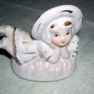 Little girl & puppy porcelain figurine pink polka dots Giftcraft hc1644