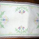 Antique linen table mat runner cross stitch flowers hc1670