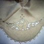 Ecru linen tablecloth hand embroidered cutwork tatted edging pristine vintage hc1679