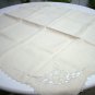 Ecru linen tablecloth hand embroidered cutwork tatted edging pristine vintage hc1679