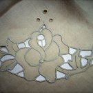 Ecru linen tablecloth hand embroidered cutwork tatted edging pristine vintage hc1679