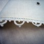 Ecru linen tablecloth hand embroidered cutwork tatted edging pristine vintage hc1679