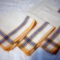 5 Classic linen casual napkins gold blue stripe borders Provence look vintage linens hc1689