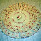 Art Deco ruffled nylon doily embroidered with pink roses hc1734