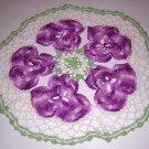 Purple pansies hand crocheted table topper centerpiece hc1754
