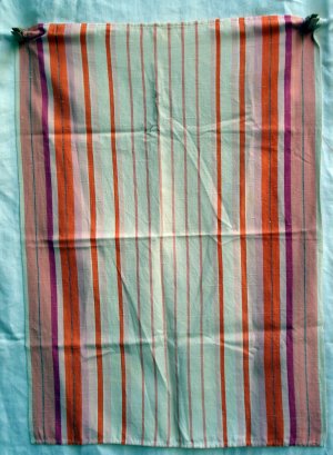 Striped vintage linen tea towel orange pink red white hc1759