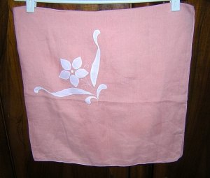 Handmade pink linen tablecloth applique embroidery vintage hc1772