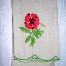 Embroidered hand guest towel satin stitch society silk style vintage linens  hc1779