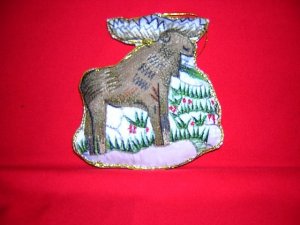 Embroidered moose Christmas tree decoration 1994 stuffed satin Eaton hc1782