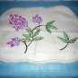 Embroidered linen dresser scarf table mat lilacs vintage hc1784