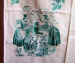 Heavy cotton twill towel peasant maids at the well vintage hc1793